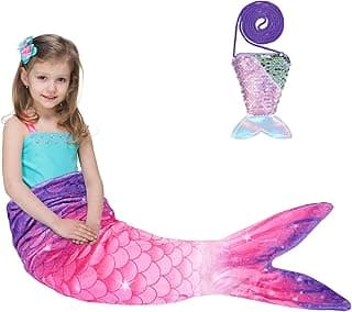Mermaid Tail Blanket for Girls Kids - Mermaid Wearable Blanket with Coin Purse Soft Flannel Snuggle Blanket Birthday Gift Set image