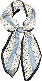 Silk Neck Scarf Printed Scarves Head Women'S Fashion Oblique Angle Satin Scarfs For Bag Hair 59” X 5.9”