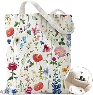Aesthetic Canvas Tote Bag with Zipper Pockets & Snaps for Women,Reusable Shopping Grocery Bags Gifts -Work, Gym
