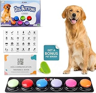 Dog Buttons for Communication with Mat, HD Sound Quality Dog Talking Button Set – Non-Slip Back Mat, Dog Buttons Talk for Training, Pet Talking Buttons for Dog (Pack of 6)