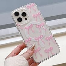 UEEBAI Magnetic for iPhone 13 Pro Max Case, Bow Case Compatible with MagSafe, Wireless Slim Clear Ribbon Aesthetic Phone Case Anti-Yellowing Shockproof Protective Cover for Women Girl - Pink image