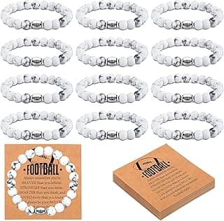 12 Pcs Sport Bracelets Team Gift Lave Stone Black White Beaded Bracelet with Inspirational Card for Football Volleyball Golf Baseball Basketball Soccer Softball Party Favor image
