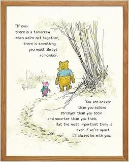 Winnie Pooh Wall Art FRAMED - Kids Wall Art - Boys Room, Baby Nursery Decor - Girls Bedroom Decor, Artwork for Toddlers - Always Remember You Are Braver Than You Believe, A. A. Milne Poster 11x14 Gift