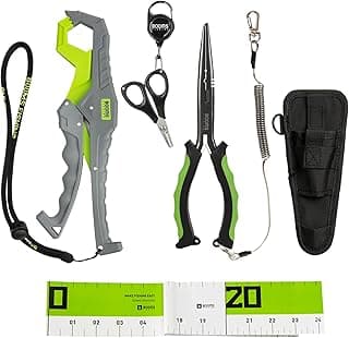 Booms Fishing Pliers Kit Saltwater: Fishing Gifts for Men 4pc Fishing Tool Kit Fishing Gear Ice Fishing Accessories Needle Nose Pliers Fishing Tackle, Fish Gripper, Fishing Scissors, Fish Ruler, TK1U