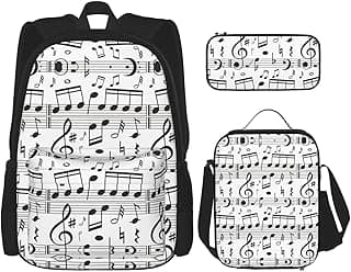 Music Note print Backpack with Lunch Box, Set of 3 Backpacks Matching Combo, Lightweight Pencil Case image