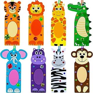 Winlyn 32 Sets Jungle Animal Craft Kits DIY Jungle Safari Zoo Wild Animal Bookmarks Decorations Art Sets Tiger Lion Zebra Foam Stickers for Kids Classroom Activities Reading Rewards Party Favors image