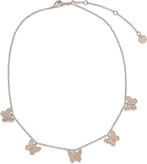 14" Rose Gold or Silver Butterfly in Flight Choker Necklace - Adjustable Length, Brass Base - 3" Extender image