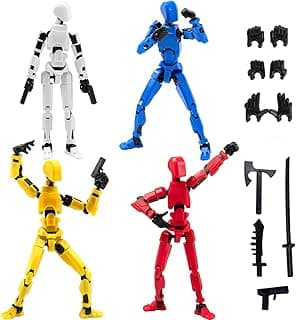 4PCS Assembled Titan T13 Action Figures Set - Robot Action Figure Fidget Toys for Boys Lucky Dummy Nova N13 Anime Figures with Multi Movable Joints Toys for Kids (White+Yellow+Blue+Red) image