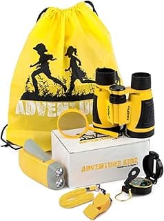 Adventure Kidz - Outdoor Exploration Kit, Children’s Toy Binoculars with Case, Flashlight, Compass, Whistle, Magnifying Glass, Backpack. Great Gift Set for Camping, Hiking, STEM, Pretend Play. image