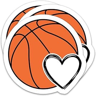 (3Pcs) Basketball Heart Sticker Basketball Stickers Basketball Lover Basketball Accessories Basketball Gift Basketball Decals, Waterproof Vinyl Decal for Book Laptop Tumbler Water Bottle, 3" x 2.9" image