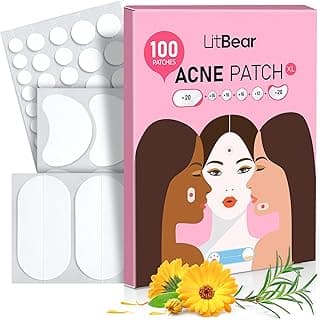 LitBear Large Acne Pimple Patches, 6 Sizes 100 Patches for Large Breakouts, Acne Patches for Face, Chin or Body, Acne Spot Treatment with Tea Tree & Calendula Oil, Hydrocolloid Bandages for Acne Skin image