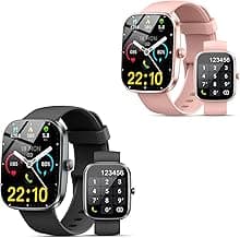 Kuizil T70 2 Pack Black and Gold Pink Smart Watch, 1.91" Smartwatch for Men Women (Answer/Make Call), Fitness Tracker with 100+ Sport Modes image