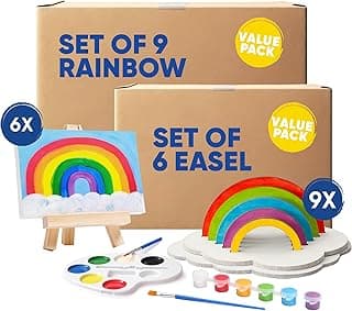 9 DIY Rainbow Kits for Children to Build & 6 Mini Canvases & Easel Set with Watercolors Paint image