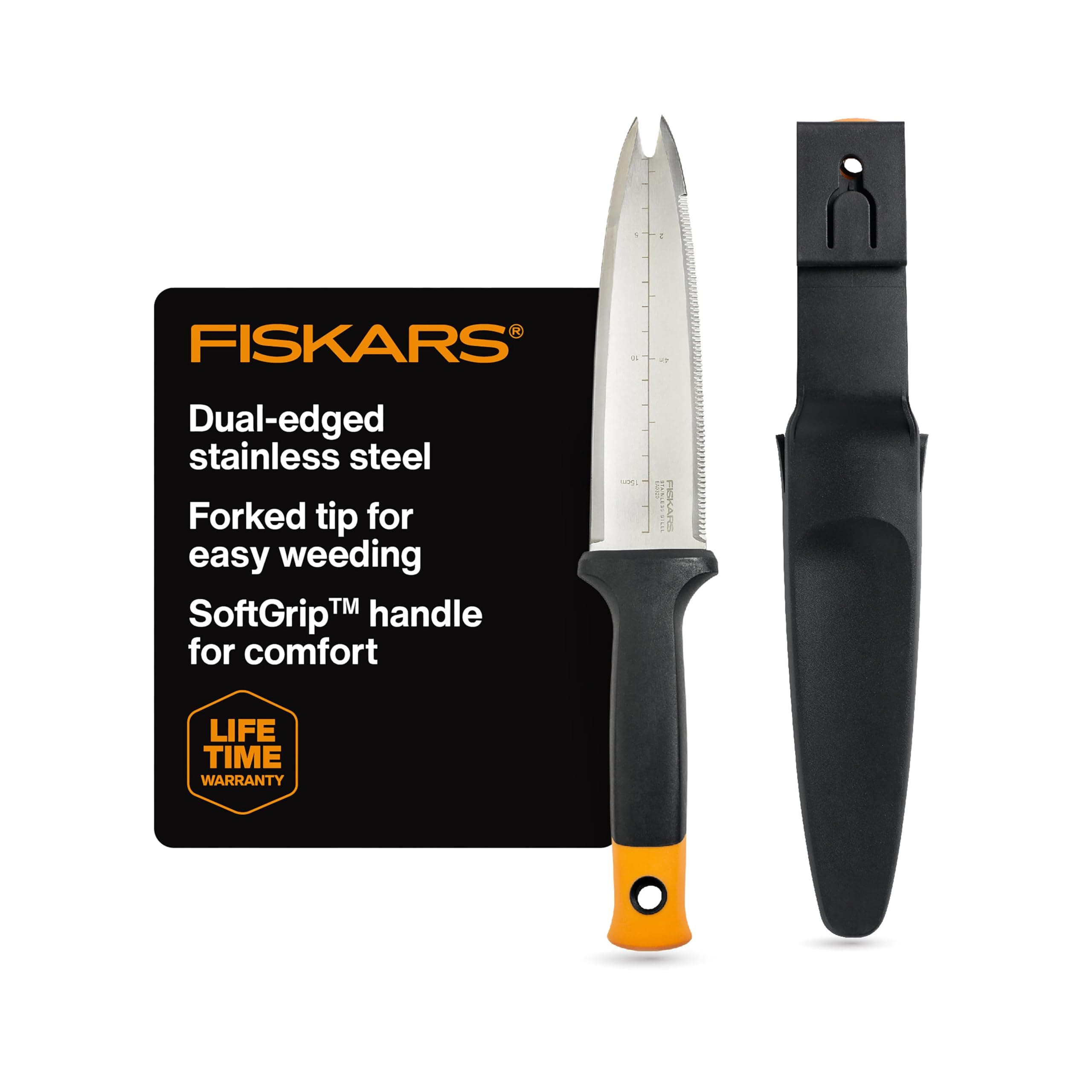 Fiskars Hori Hori Garden Knife with Sheath, Multi-Purpose Heavy Duty Gardening Hand Tool for Weeding, Planting, Digging with Hanging Hole image