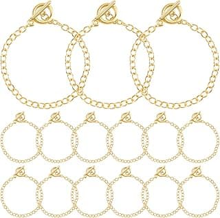 15 Pcs Bracelet Chains for Jewelry Making, Gold Charm Bracelet Making Kit with OT Buckle Link Chain for Women DIY image