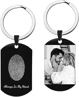 Personalized Engraved Custom Oval Fingerprint Photo Text Dog Tag Pendant Keychain Gift image