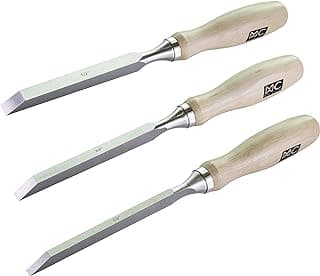 Professional Woodworking Cabinetmakers Mortise Chisel set Chrome-Vanadium Steel with Hornbeam Handles for Carpentry, Woodworking, Carving, Craftsman, Set of 3, 1/4”, 3/8”,1/2” image