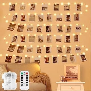 Photo Clip String Lights with Remote, 33FT 100 LED Battery Operated String Lights, Waterproof Copper Wire Starry Lights with 50 Clear Clips, Powered Fairy Lights for Teen Girl Gifts Bedroom 8 Modes image
