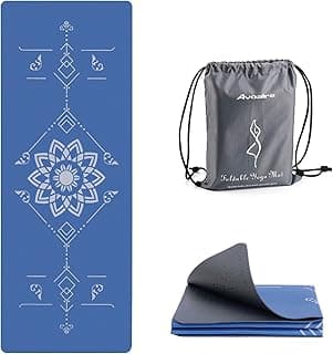 Avoalre Foldable Travel Yoga Mat 1/8” (3mm) Thick, 24"W & 32"W Large Print Pilates Mat with Non-Slip Grip, Suit for Women Home Gym Senior Fitness, Lightweight and Packable Exercise Mat with Carry Bag image