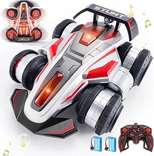 Remote Control Stunt Car, 2.4 Ghz 360° Rotating Drift Cars, 4WD Rollover Toy Car, High Speed RC Cars with Lights Music, Upright Walking RC Cars Presents for Age 6-12 Boys and Girls （Red） image