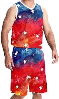 Basketball Jerseys Shorts Sport Set, Personalized Jersey, Athletic Shirts for Team Scrimmage, Star Red Doodle Art image