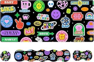 Gaming Mouse Pad Wrist Support: 4 in 1 Mousepad Set with Wrist and Keyboard Rest, Computer Desk Mat, Non-Slip Desk Pad Protector with Memory Foam Easy Typing Pain Relief for Home Office-Graffiti image