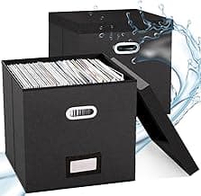 Vinyl Record Storage Box, Vinyl Record Case Set of 2, Stackable Vinyl Storage Box, Record Crate Hold Up To 100-Records. (Black) image