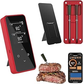2 Probe Meat Thermometer Wireless, 500FT Unlimited Range Bluetooth Digital Meat Thermometer with Dual High Sensitivity Sensor, LCD, Food Thermometer for Oven, Smoker, Grill, Probe Lasts Up to 16 Hours