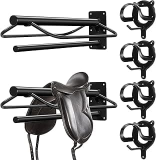 6 Pack 2 Pcs Saddle Rack Wall Mount with Pad Bar 4 Pcs Horse Bridle Rack Metal Bracket Bridle Hooks Detachable Portable Saddle Stand Tack Storage for Western Horse Trailer Stall Supplies Accessories