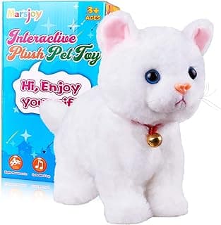 White Plush Cat Stuffed Animal Interactive Cat Robot, Robotic Cat Barking Meow Kitten Touch Control, Electronic Pet, Robot Kitty Toy, Animated Cat for Girl Baby Kid L:12" * H:8" *