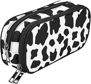 Cow Pencil Case for Teen Girls Boys, ANANGTEE Black and White Print Fur Tote Small Makeup Bag for Women, School Stationery Accessory Zipper Large Pouch, Office Organizer Soft Travel Toiletry 10 image