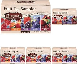Celestial Seasonings Fruit Tea Sampler Herbal Variety Pack, Caffeine Free, 18 Tea Bags Box (Pack of 5) image