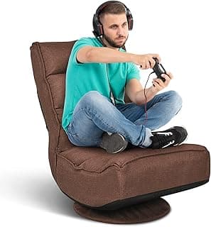 ERGOMASTER Reclining Folding Floor Gaming Chair for Home, Office and Lounging, Reading w/ 360-Degree Swivel, 4 Adjustable Positions, Tufted Cushions （Brown） image