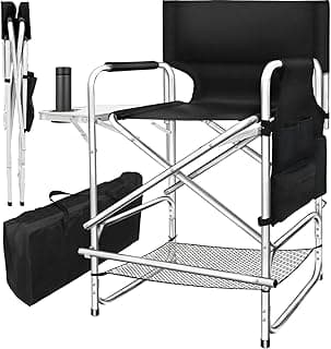AQNIEGEP Makeup Chair for Makeup Artist 41" Tall Folding Directors Chair Makeup Artist Chair for Clients Directors Chair with Side Table Cup Holder Footrest Bags 400 lbs Load image