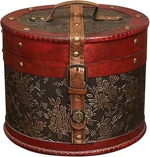 Vintage Jewelry Box - Classic Victorian Style Trinket Box with Lock - Cylindrical Wooden Box for Accessories - Small Keepsake Box w/ Top Handle - Round Treasure Chest - Vintage Decor Vanity Organizer image