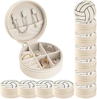 12 Pack Volleyball Mini Travel Jewelry Case Round Volleyball Stuff Portable Jewelry Organizer Storage Case for Christmas Sports Team Club Lovers Birthday Goodie Favors Gifts image