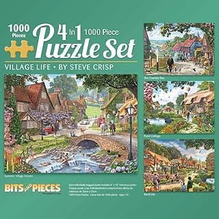 Bits and Pieces - 4-in-1 Multi-Pack - 1000 Piece Jigsaw Puzzles for Adults-Each Measures 20" x 27" (51cm x 69cm)-Village Life by Artist Steve Crisp image