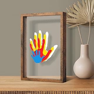 Family Handprint Kit, DIY Keepsake Wooden Frame, Baby Hand Print Kits, Family Gifts for New Mom, New Parents, Grandparents, Father's Day, Mother's Day, Anniversary, 6 Non -Toxic Paints (Brown) image