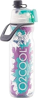 O2COOL Mist 'N Sip Misting Water Bottle 2-in-1 Mist And Sip Function With No Leak Pull Top Spout Reusable Sports Water Bottle - 20 oz (Teal Purple Splash)