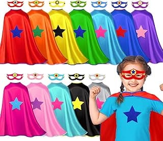 iROLEWIN Star Superhero-Capes and Masks for Kids Super-Hero Capes Bulk 12 Pack Toddler Dress-Up Costumes Halloween Party Toys image