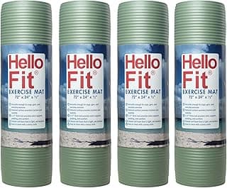 Hello Fit 1/2 Inch Thick Exercise Yoga Mats with Carrying Strap, 72 by 24 Inches, Pack of 4, Bulk Fitness Mat for Yoga, Pilates, or Workout, Non-Slip Rubber Gym Mats