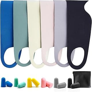 FRESHME 6pc Sleeping Mask - Thin Lightweight Eye Mask Blindfold with Ear Loops Ear Hanging Elastic Strap for Men Women Couples Night Time Airplane Travel Yoga with Earplugs image