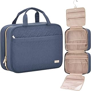 NISHEL Travel Toiletry Bag for women, Portable Hanging Organizer for Full-Sized Shampoo, Conditioner, Brushes Set, Makeup Accessories, Large Size, Aegean-Blue image
