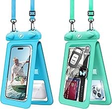 Waterproof Phone Pouch 2 Pack, Cell Phone Waterproof Pouch Double Space, Cell Phone Dry Bags Support up to 8.0'', IPX8 Waterproof Phone Case for Swimming Travel, Adjustable Neck Lanyard Phone Pouch. image
