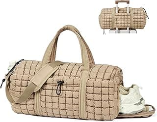CLUCI Quilted Duffel Bag for Women, Large Puffer Duffle Weekender Bag with Shoe Compartment, Overnight Carry On Bag Workout for Airplane, Sports image