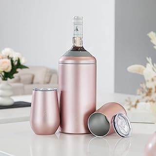 Wine Bottle Chiller Gift Set, Portable Stainless-Steel double walled with insulator Sleeve for Hot & Cold Beverages image