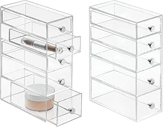 InterDesign iDesign Stackable Makeup Organizer for Bathroom Countertop or Vanity-Set of 2-Clear Tower-5 Drawer M2