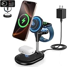 3 in 1 Wireless Charging Station for Apple MagSafe Charger, 15W Fast Qi-Certified Magnetic Mag-Safe Charger Stand for iPhone 16 15 14 13 12 Apple Watch AirPods, Adjustable Angle,Gifts for Men