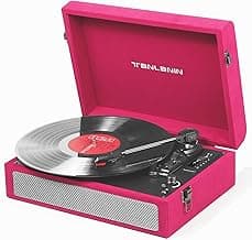 Vintage Vinyl Record Player with Bluetooth & USB Recording 3-Speed Retro Portable Vinyl Turntable with RCA Line-Out AUX-in, MP3 Converter Velvet Record Player for Girls