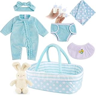 BABESIDE 8 PCS Reborn Baby Doll Clothes Set with Bassinet for 17-22 Inch Dolls Babys Doll Clothes Outfit Accessories fit Newborn Baby Doll Girl Boys, Blue